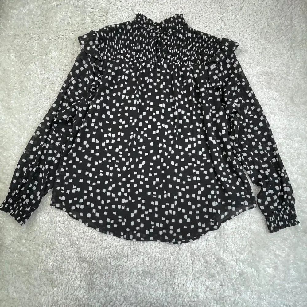Torrid Crinkle Chiffon Smocked High Neck Blouse Black Geometric